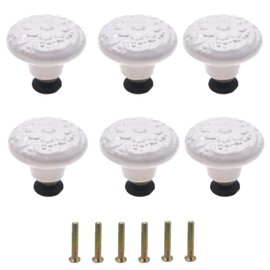 M MIMHOOY 6 Pcs Ceramic White Drawer Dresser Knobs Vintage Flower Cabinet Knobs Furniture Pull Handles