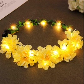 Fashband LED Flower Headbands with Luminous Crown Hair Wreath Festival Headpiece Halloween Party Hair Accessories for Women (Cream)