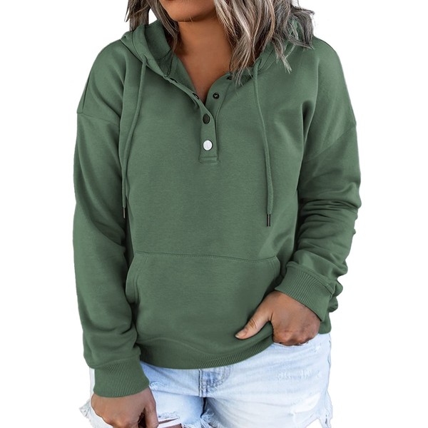 Eytino Womens Plus Size Hooded Sweatshirt Casual Long Sleeve Button Drawstring Pullover Hoodies Tops with Pocket,4X Green