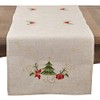 Natural Color Embroidered Christmas Table Runner - 16"x72" Oblong