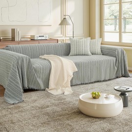 Nobildonna Sofa Cover Washable Soft Thicken Chenille Couch Cover with Tassel,Waterproof Sofa Slipcover for 2-3 Cushion Couch,Sectional Sofa,L-Shaped Furniture Protector Pet-Friendly,Gray 71"x118"