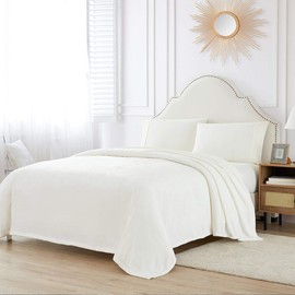 BOURINA Fleece Blanket Flannel Throw Blanket (White,Queen Size) Lightweight Cozy Microfiber Blanket for Sofa, Couch, Bed, Camping, Travel, 90x90 inches