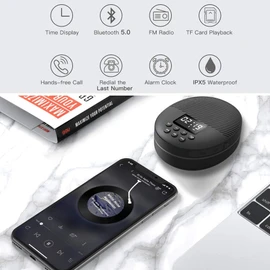 Portable Bluetooth 5.0 Shower Speaker with LED Screen, AGPTEK Waterproof Wireless Speaker with Suction Cup and Lanyard, Supports FM Radio, Hands-free Call, TF Card, Perfect for Shower, Pool, Beach,etc