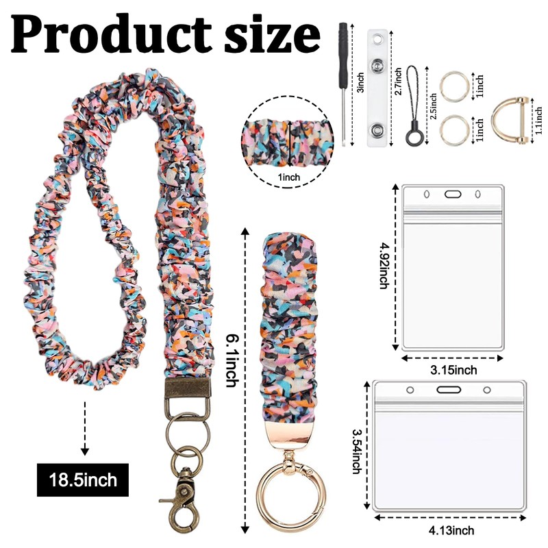 2 Set Stretchy Scrunchie Lanyard Teacher Lanyard Scrunchie Keychain Wristlet