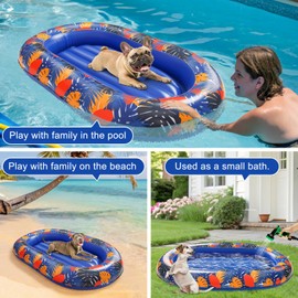 BEAUTYZOO Inflatable Dog Pool Float for Large Dogs, Foldable Summer Swim Raft for Pool, Lake, River Beach- Heavy-Duty Tear/Scratch Proof-up to 150Lbs Dogs Floatie Boat Hawaiian Ride-On Design