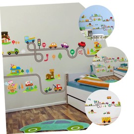ORFOFE 2 Sheets Cartoon Car and Stickers for Bedroom Decorative Kindergarten Decals for Nursery Eye Catching and Wall Art Easy to Apply Removable and