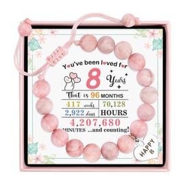 8th Birthday Gifts for Girls, Beaded Bracelets for 8 Year Old Girl Gifts, Double Digits Birthday Box for Her, Adjustable Stone Pearl Bracelet Presents for Daughter Granddaughter Niece Classmate