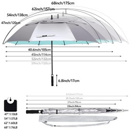 G4Free 47 inch UV Protection Golf Umbrella, Auto Open Vented Double Canopy Large Windproof Sun Rain Umbrellas (Silver/Lake Blue)