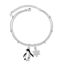 DAYLINLOVE Penguin Bracelets 925 Sterling Silver Penguin Gifts Adjustable Chain Bracelet Cute Animal Jewellery for Women Penguin Lovers Mom, Sterling Silver, No gemstone