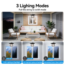 Solar Shed Light Pendant Light Pull wire Chandelier Auto Dusk to Dawn Solar Light Indoor Outdoor with 3 Lighting Modes for Barn, Patio, Garden, Yard, Gazebo,Tent,Chicken Coop, Bullpen Pig Pen Stables