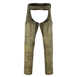 Mens Cowhide Premium Leather Elastic Fit Chaps (Distressed, Large)