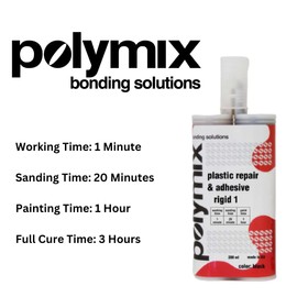 Polymix Rigid Automotive Multipurpose Plastic Repair and Adhesive 200ml Cartridge & Two Application Mixing Nozzles (Black)