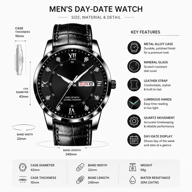 Ultra-Thin Men’s Watch for Business & Casual Wear – Luminous