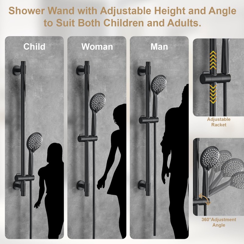 YSNOL Adjustable Shower Slide Bar with 5-Function Handheld Shower Head,