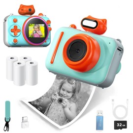 Camera for Kids Instant Print, 2" 1080P 32G HD Camera for Kids with Film, Best Christmas Birthday Gifts for Boys Girls Age 3-12, Portable Toy for 3 4 5 6 7 8 9 10 Year Old Girls Boys (Blue)