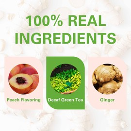 WT WEETEE Decaf Ginger Peach Green Tea Bags, Made of Organic Decaffeinated Green Tea, Ginger & Natural Peach Flavor, Flavored Fruit Tea Bags 50 Counts Good for Iced