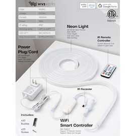 WYZworks 16.4ft RGB Color-Changing Neon LED Strip Light, App + Remote Control, Waterproof Customizable DIY Design Lighting, Alexa, Google Home Compatible, Music Sync, Home Decor Accent Lights