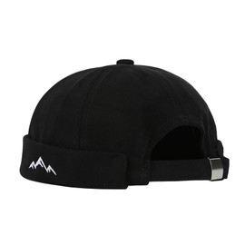 QKURT Docker Hat for Men, Summer Docker Cap Trawler Beanie Brimless Cap Rolled Cuff Worker Sailor Cap Adjustable Fisherman Beanie Fashion Skull Cap Black