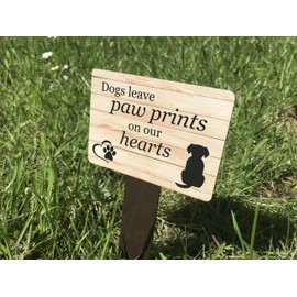 Heartfelt Dog Memorial Plaque with Ground Stake – Dogs Leave Paw Prints on Our Hearts – 5.5" x 9" (140mm x 230mm) UV Printed for Outdoor Use