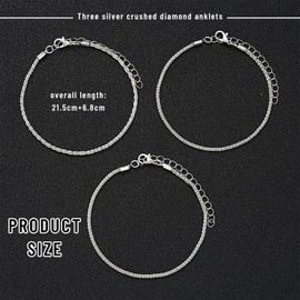 CharmBurst 3 Piece Triple Layered Anklet Silver Ladies, Elegant and Sparkling Ankle Jewellery, Durable Silver Jewelry for the Ankle, Stylish Three-Layered Anklet