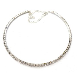 Caprilite Classic Slim One Row Crystal Choker Necklace Silver Sparkly Diamante Party UK
