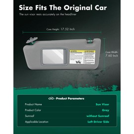 SCITOO Car Sun Visor Assbembly with Mirror Fit for 2005-2015 for Toyota for Tacoma Gray Without Sunroof(Left Driver Side)