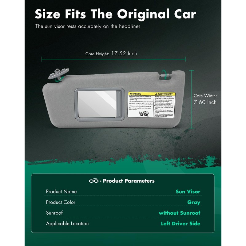 SCITOO Car Sun Visor Assbembly with Mirror Fit for 2005-2015