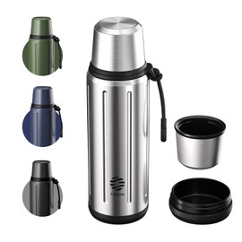 Heater Vacuum Flask for Hot Drink 1L (72 hrs Cold & 48 hrs Hot) Tea Thermal Cup with Removable Base and Filter Coffee Flask 304 Stainless Steel Bottle for Travel Office and School(Silver)