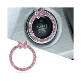 Sandfren Bling Car Engine Start Ring Sticker, Rhinestone Butterfly Vehicle Push Start Button Decal, Diamond Key Ignition Knob Emblem Decoration, Universal Automotive Interior Accessories (Pink)