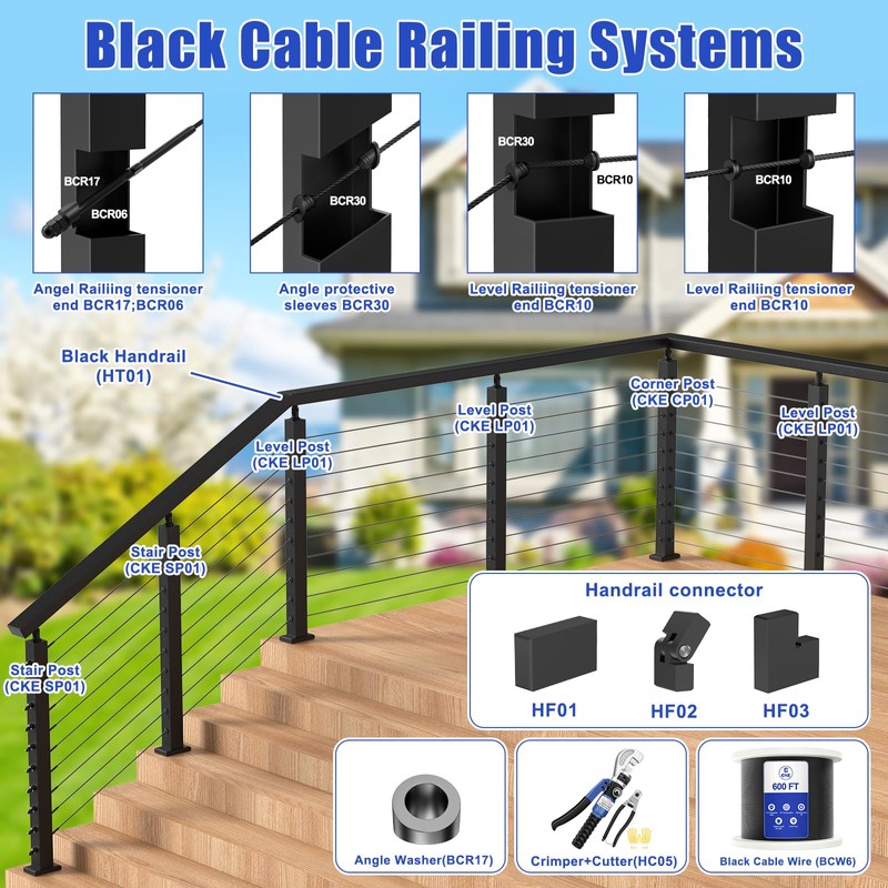 CKE Flat Handrail Accessories, 4 Pack Extension Handrail Connector, High