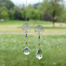 Tree of Life Suncatchers Hanging Crystals for Windows Chakra Prisms Beads Garden Light Catchers Rainbow Maker Ornament Pendant Xmas Wedding Home Decor Pack of 2