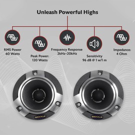 Rockville RT5 Aluminum Tweeter Pair, 2.8", 120W, 4 Ohms, Titanium Diaphragm, Kapton Voice Coil, High Sensitivity, CEA, Perfect for Car and Pro Audio