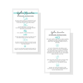 Brow Lamination Aftercare Instruction Cards | Physical Printed 2 x 3.5” inches Business Card Size | Starter Lift Kit with Tint at home diy aftercare supplies | White with Blue Design