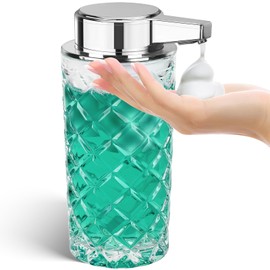 Automatic Soap Dispenser Foam for Bathroom: 11 OZ Glass Touchless Clear Auto Foaming Soap Dispenser for Kitchen - Hand Dish Lotion Home Countertop Kids - Family Couple
