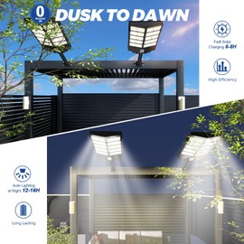 PFCTART Solar Street Lights Outdoor, 6500K Solar Lights Outdoor Waterproof Dusk to Dawn, Security Flood Lights with Motion Sensor and Remote for Yard, Garage, Driveway (4000W-(2 Pack))