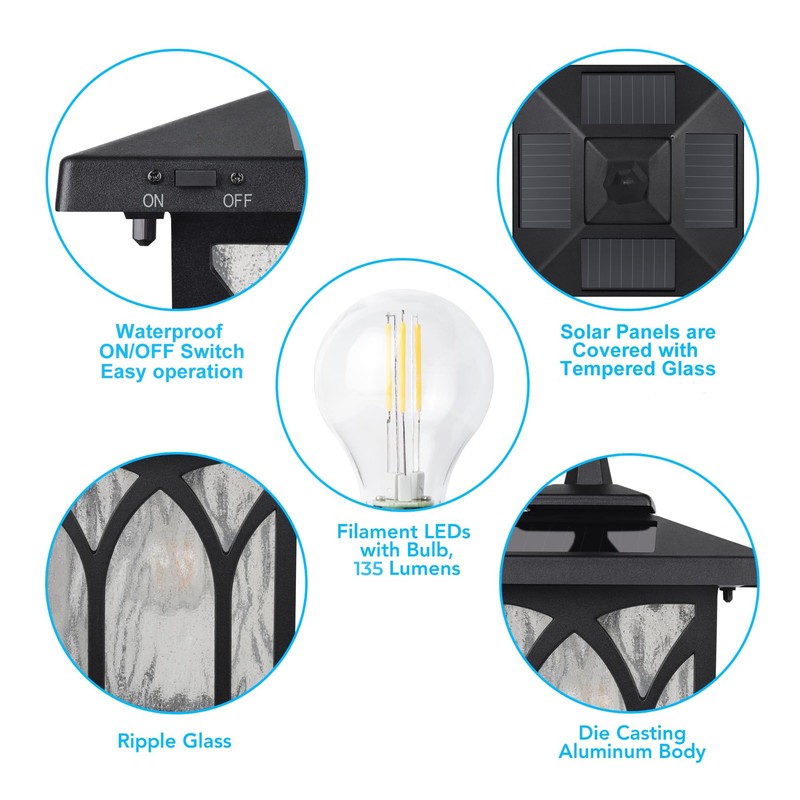 Kemeco ST4328Q-A Solar Post Light Outdoor Cast Aluminum Exterior LED