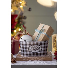 A&B Home Oval Tin Planters with Black and White Buffalo Plaid Pattern, Farmhouse Holiday Decor for Tabletop Centerpiece Display Mantel, Set of 3