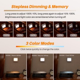 STAR-SPANGLED 3 Pack 3.7” Dimmable Push Tap Lights, Stick on LED Touch Lights AA Battery Operated, 3 Color Modes Sticky Button Lamps for Classroom, Kitchen, Under Cabinet, Closet