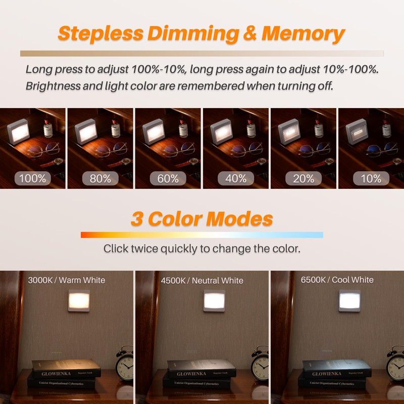 STAR-SPANGLED 3 Pack 3.7” Dimmable Push Tap Lights, Stick on