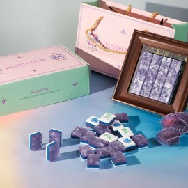 PANDATIME US Store Delivery Exquisite Classic Mahjong Game 160 Engraved Tiles with Four Colored Wooden Racks for Friends Reunion Game USAColor: mat-14-purple