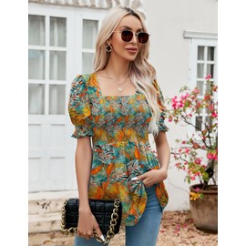 LOMON Tshirts Shirts for Women 2025 Women Maternity Clothes Spring Peplum Top Puff Short Sleeve Tunic Tops for Leggings, S