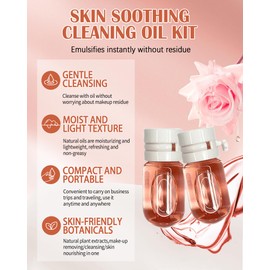 Makeup Remover Oil Portable Kit-7 Pcs Mini Travel Size Bottles Cleansing for Face,Gentle Facial Oil,Portable Skincare,Deep Cleaning without Clogging Pore,Residue-Free,for Oily & Combination skin(Pink)