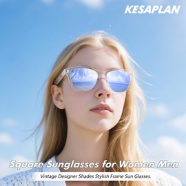 KesaPlan Classic Polarized Sunglasses Womens Mens, Trendy Retro Womens Sunglasses Men Driving Sun Glasses UV Protection（Blue Mirrored + Matte Black）