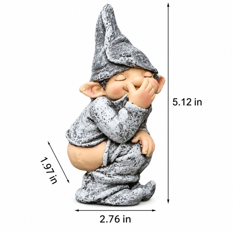 Mini Funny Resin Garden Gnome Statue, 5.12-Inch Small Outdoor Dwarf