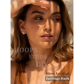 DORANA 3 Pair 925 Sterling Silver Stud Hoop Earrings Set for Women Hypoallergenic Silver Earring Stacks Small Stud Hoops Earrings Sets for Multiple Piercings Jewelry Gifts