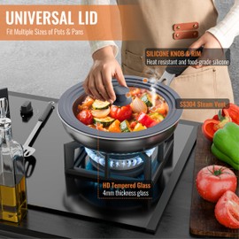 CnSneg Universal Lids for Pots, Pans and Skillets, 10.5", 11" and 12" Pan Lid, Tempered Glass Pot Lid with Silicone Rim Heat Resistant, Replacement Pan Cover for Frying, Cookware & Bakeware Lids, Grey