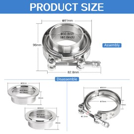 SUPAWAY V-Band Clamp + Flanges Diameter 50.8 mm (2.0 Inch) Exhaust V Band Clamp Stainless Steel 304 Kit, V Band Clamps Welding Rings with Centring Rings for Turbo, Exhaust, Downpipe (Pack of 1, Silver