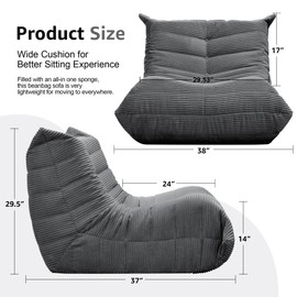 Bean Bag Chairs for Adults Giant Bean Bag Chair Memory Foam BeanBag Chair Big Bean Bag Sofa with Filler Faux Fur Fireside Beanbags Lazy Sofa for Living Room Bedroom Dorm Office (Grey Corduroy)