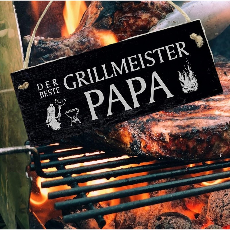 Sign "Der Beste Grillmeister Papa" Slate 22 x 8 cm