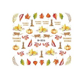 Autumn Leaf Maple Thanksgiving Turkey Pumpkin Water Transfer Nail Sticker M806 Nail Wraps Stickers Manicure Supplies for Women Nails Full Long Lasting Easy Apply and Remove